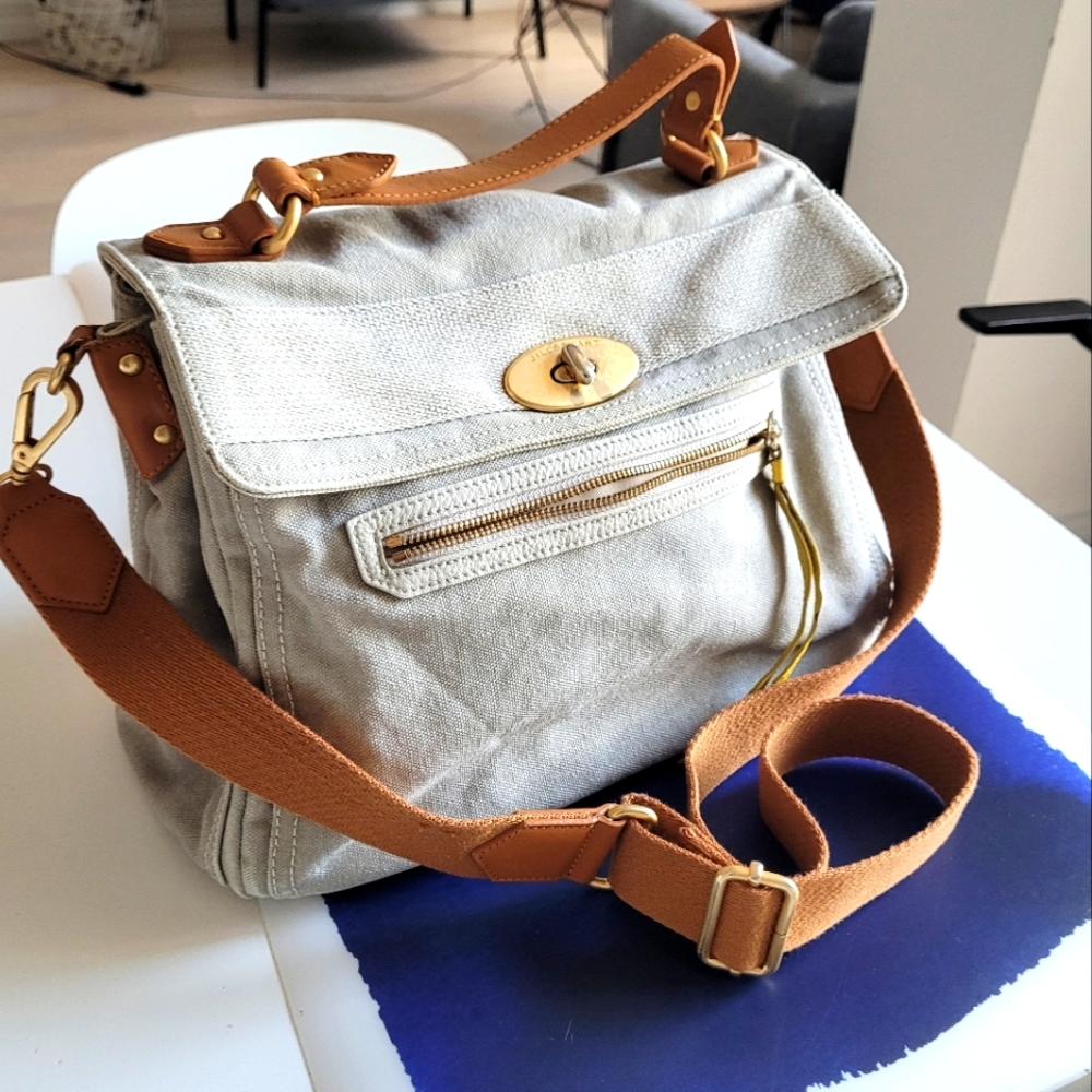 JILL STUART Crossbody purse Sand coloured canvas with camel leather details